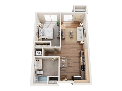 Floor plan for 1 bed, 1 bath, 617 sqft